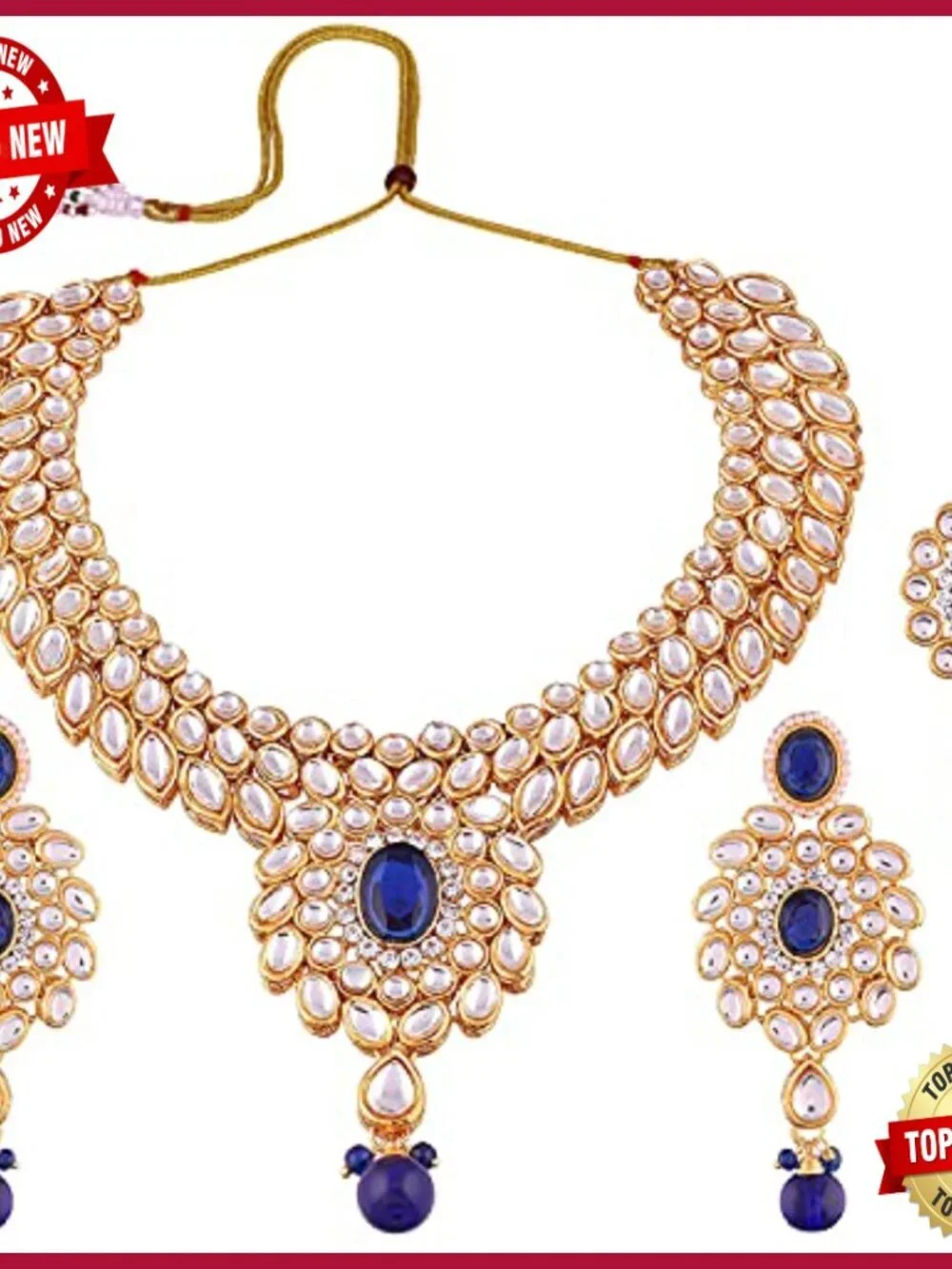 Fancy Bollywood Party Wear Necklace Set with Earrings Maang Tikka Indian Kundan